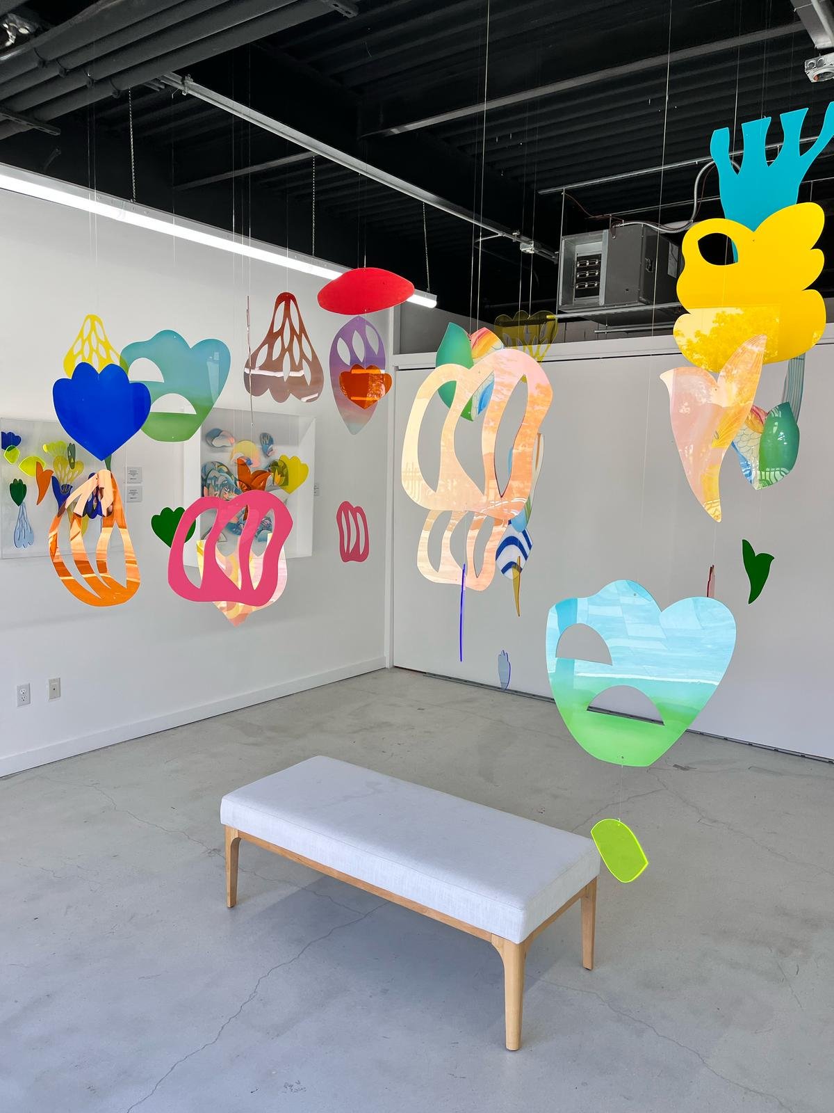 "Floating Garden", art installation: mixed media on acrylic, 157’48 x 157’48 x 78’74 inches, 2025