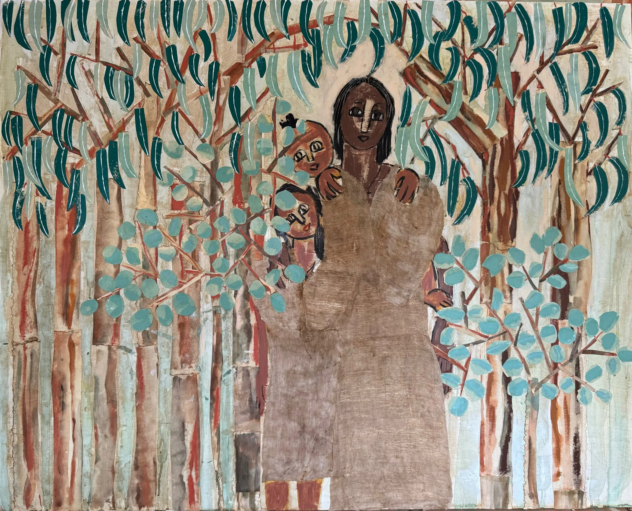 Bahir Zaf I (Tree across the Ocean), 2025
collage with coffee, watercolor paper and acrylic on canvas
48 x 60 in