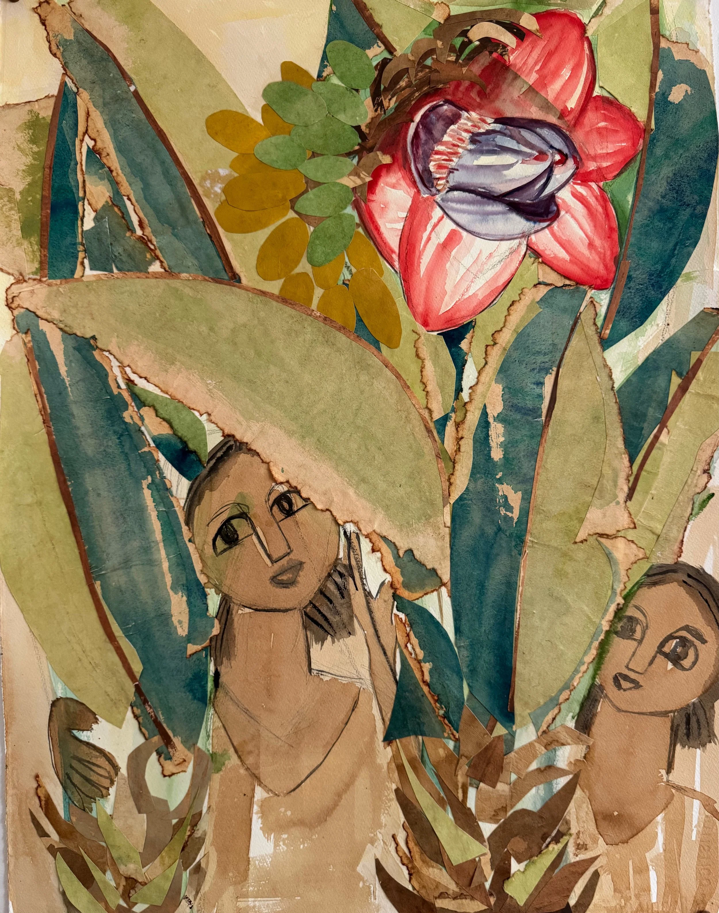 Ensete, 2024
collage with coffee, watercolor paper, acrylic on canvas
30 x 22 in