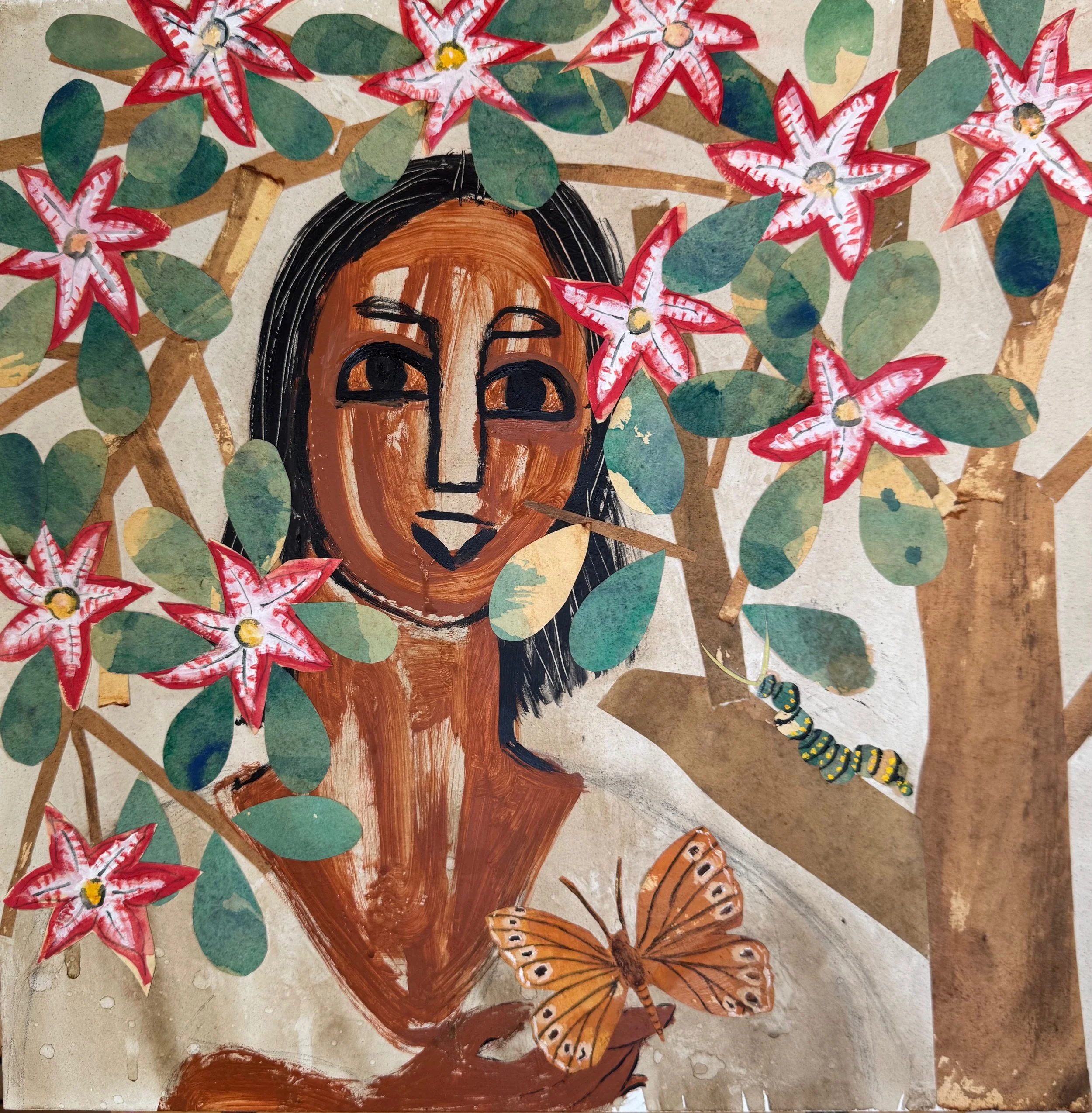 Desert Rose II, 2025
collage with coffee, watercolor paper, acrylic on canvas panel
16 x 16 in