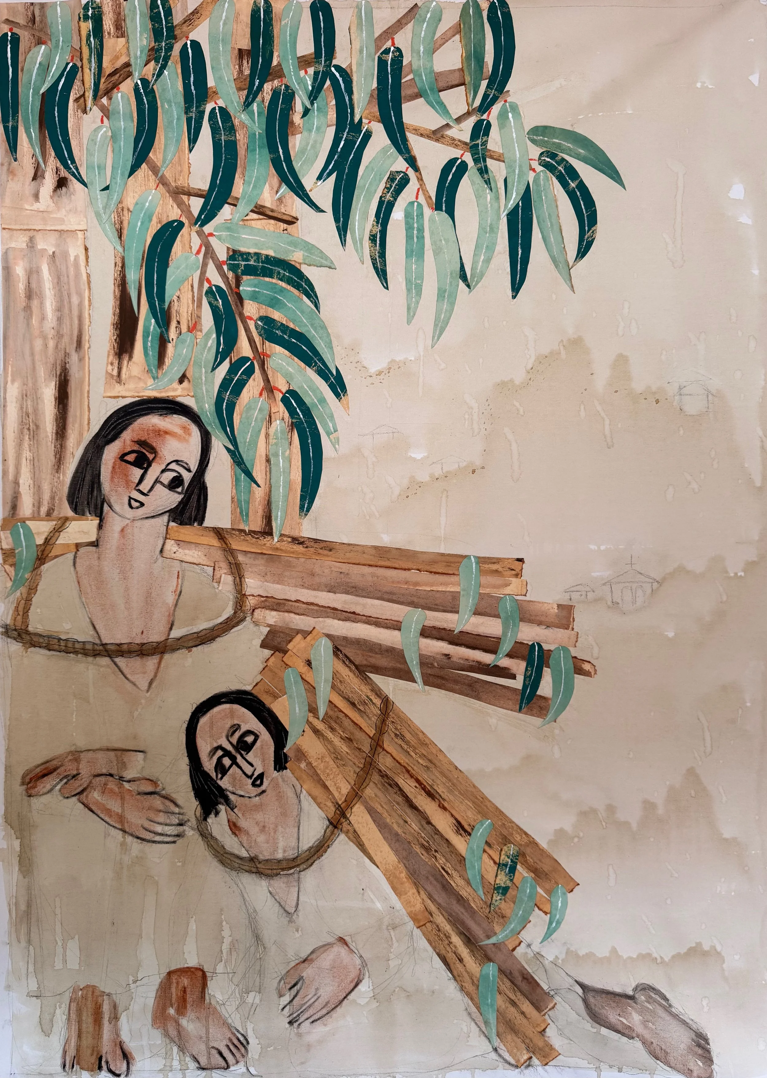 Three Seasons II, 2025
collage with coffee, watercolor paper and acrylic on canvas
47 x 34 in