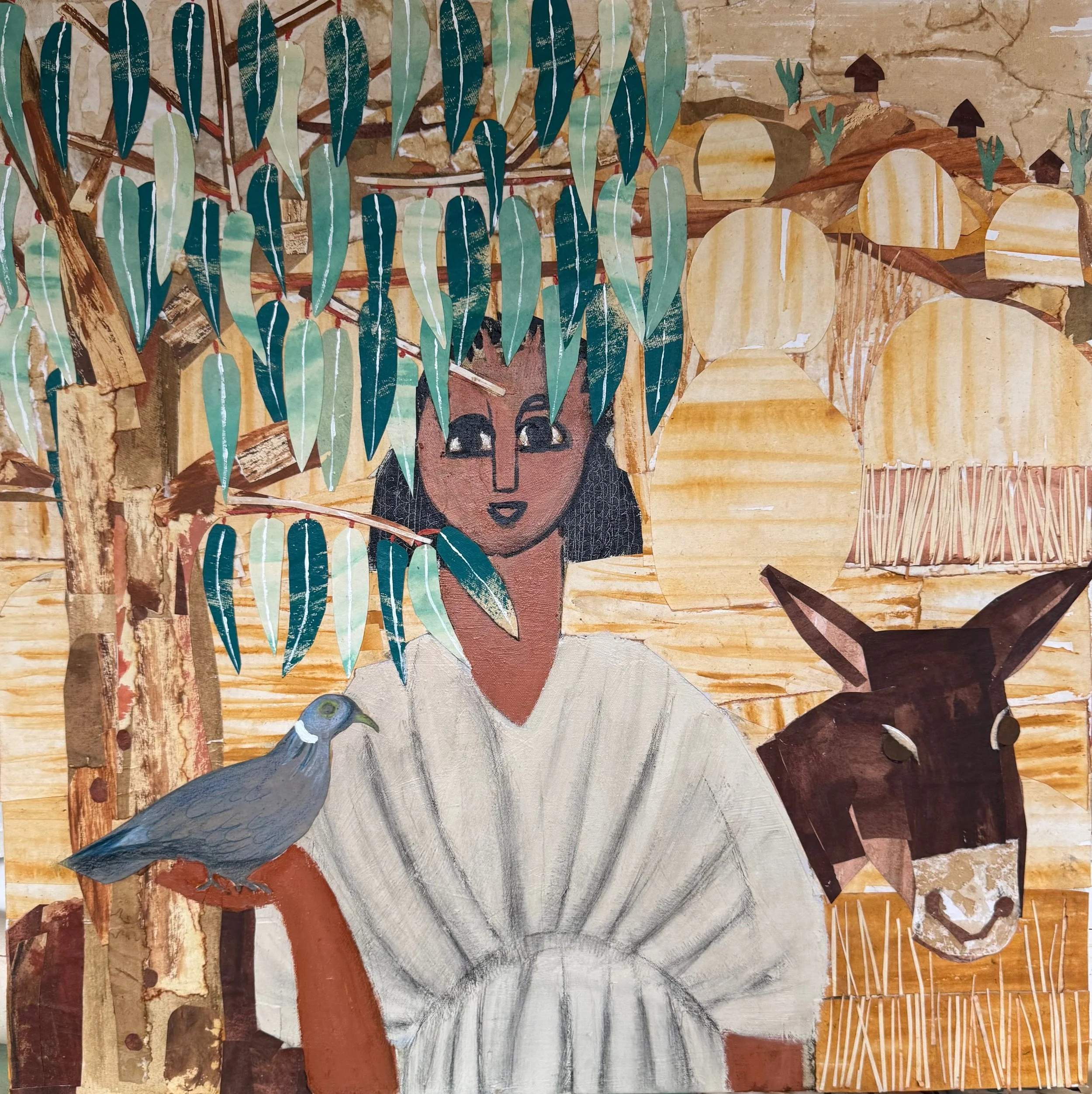 Bahir Zaf IV (Tree across the Ocean), 2024
collage with coffee, watercolor paper and acrylic on canvas
30 x 30 in