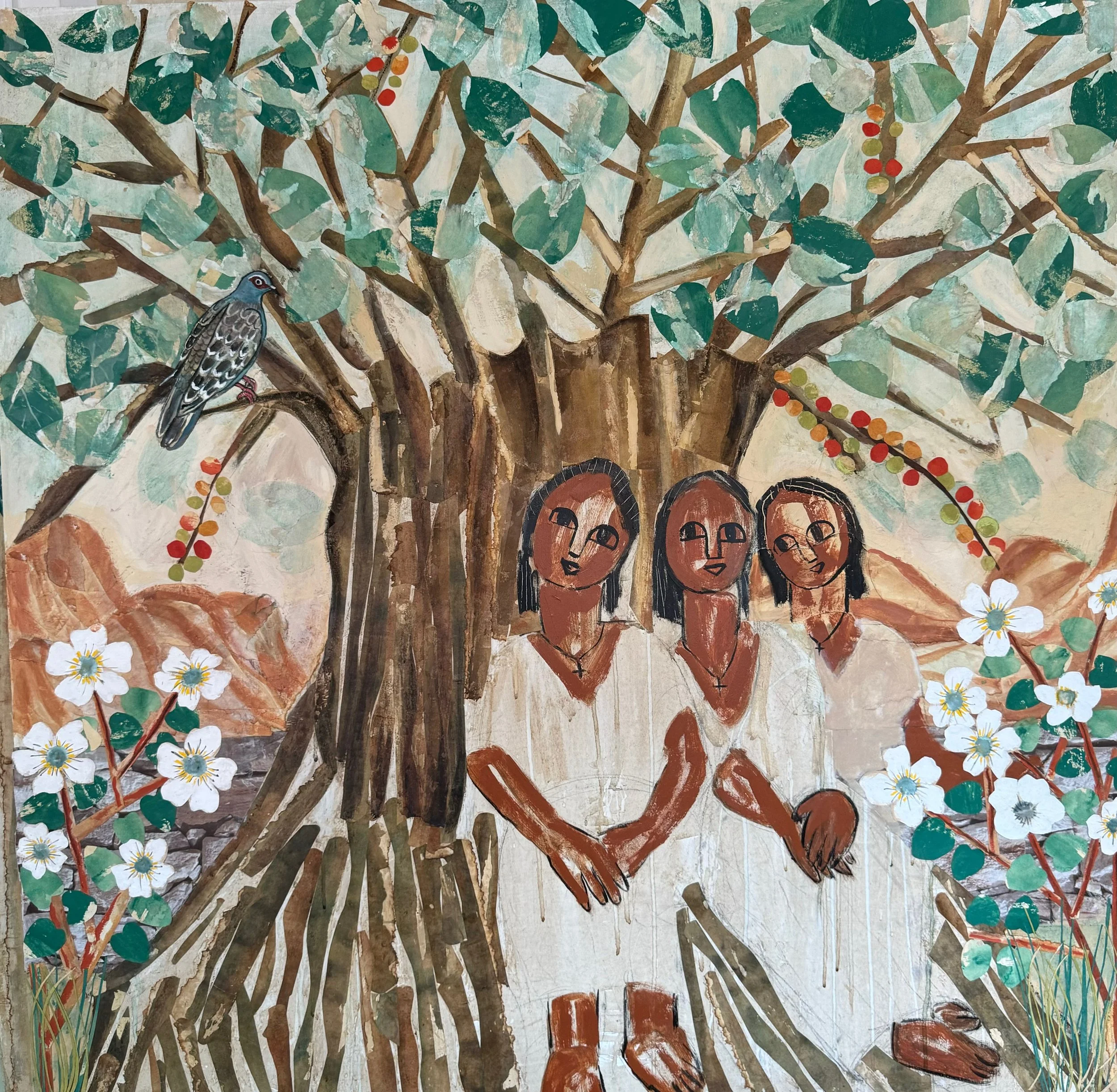 Three Seasons I, 2024
collage with coffee, watercolor paper and acrylic on canvas
48 x 48 in