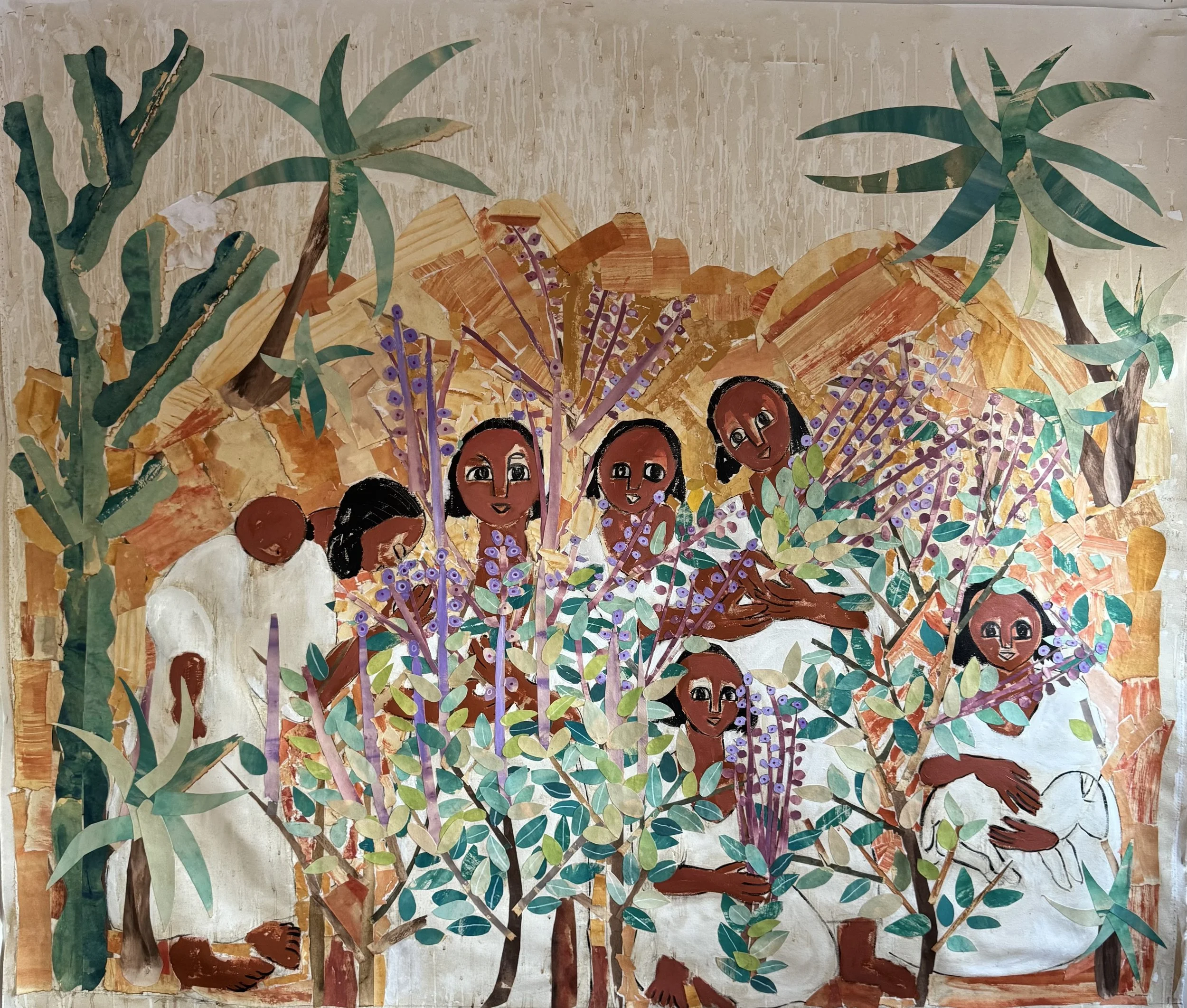 Besobela  (በሶቢላ) 2026
collage with coffee, watercolor paper and acrylic on canvas
62 x 72 inch