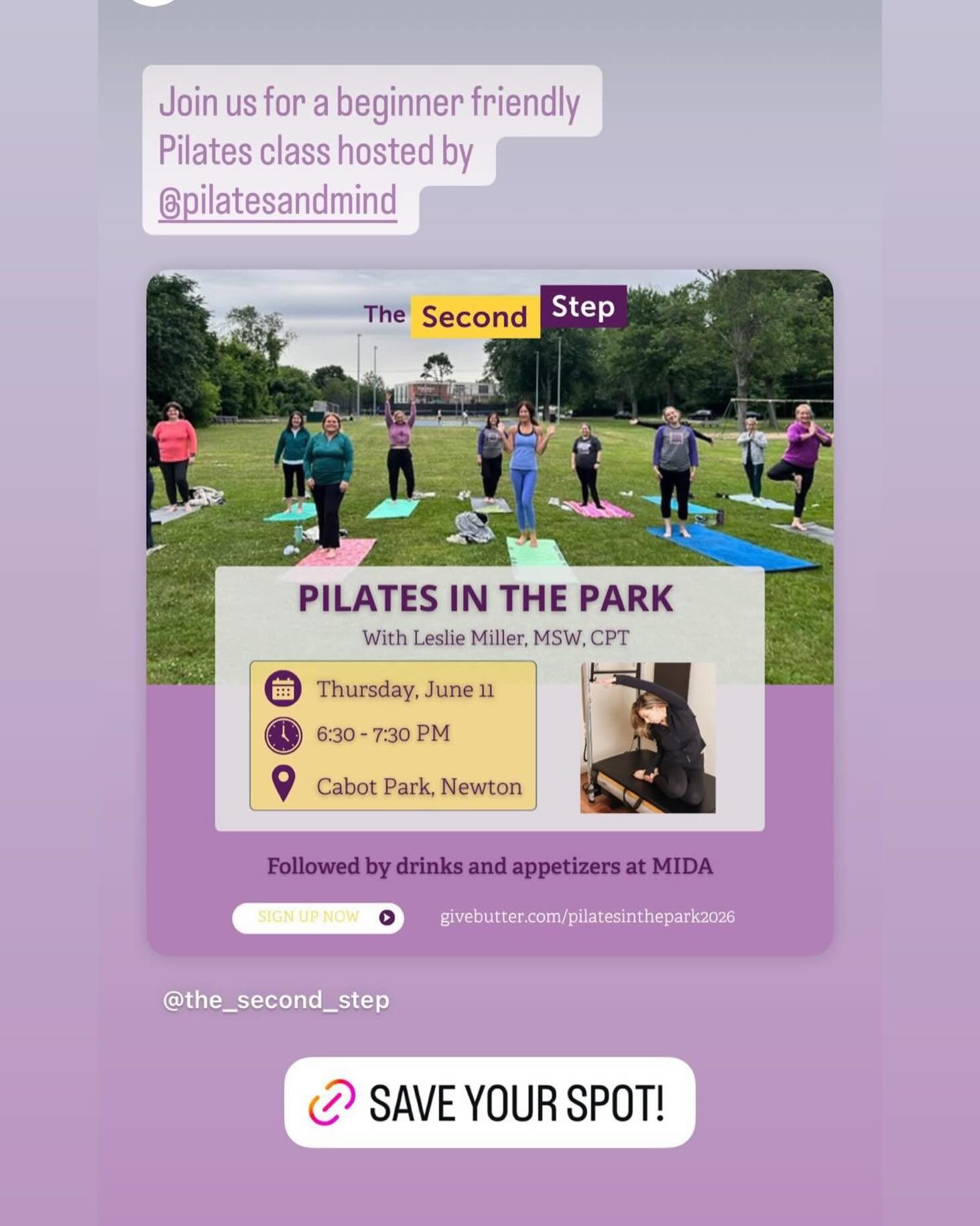 Sign up for this really fun outdoor Pilates class and support an organization that lifts up survivors of domestic abuse. @the_second_step @newtoneventsandprograms #pilateslovers #liftupothers #community #newtonpilates #getonyourmat