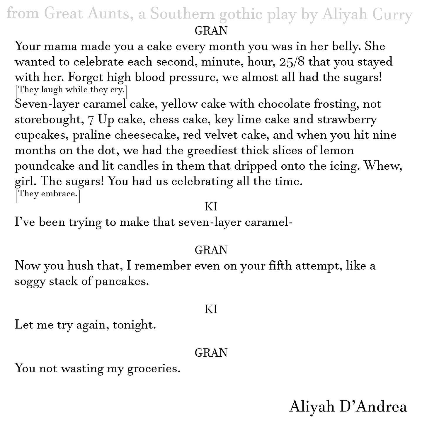 One of my favorite parts about writing about family is writing about the FOOD. 
Sissy, remember that time you tried to make Aunt Mary&rsquo;s seven-layer caramel cake and it was TERRIBLE😭lollllll
#Southernplaywright