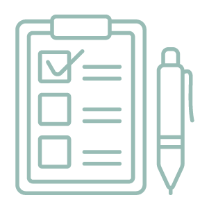 Cognitive testing icon — checklist clipboard pen