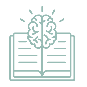 Diagnostic assessment icon, open book with brain