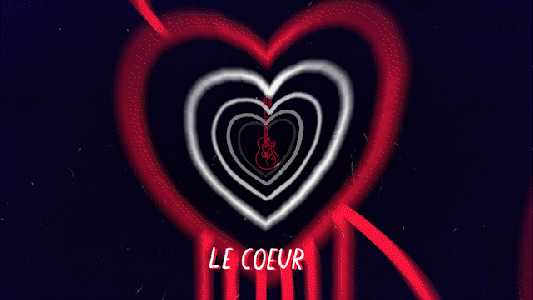 Musique, illustration planête, espace coeur et guitare - clip M 2