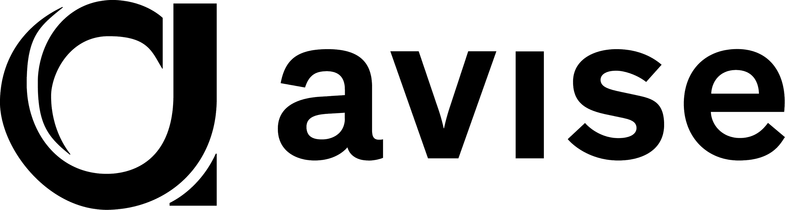 Logo de Courrier Avaise en noir et blanc avec un cercle stylisé et le texte 'avise' à côté.