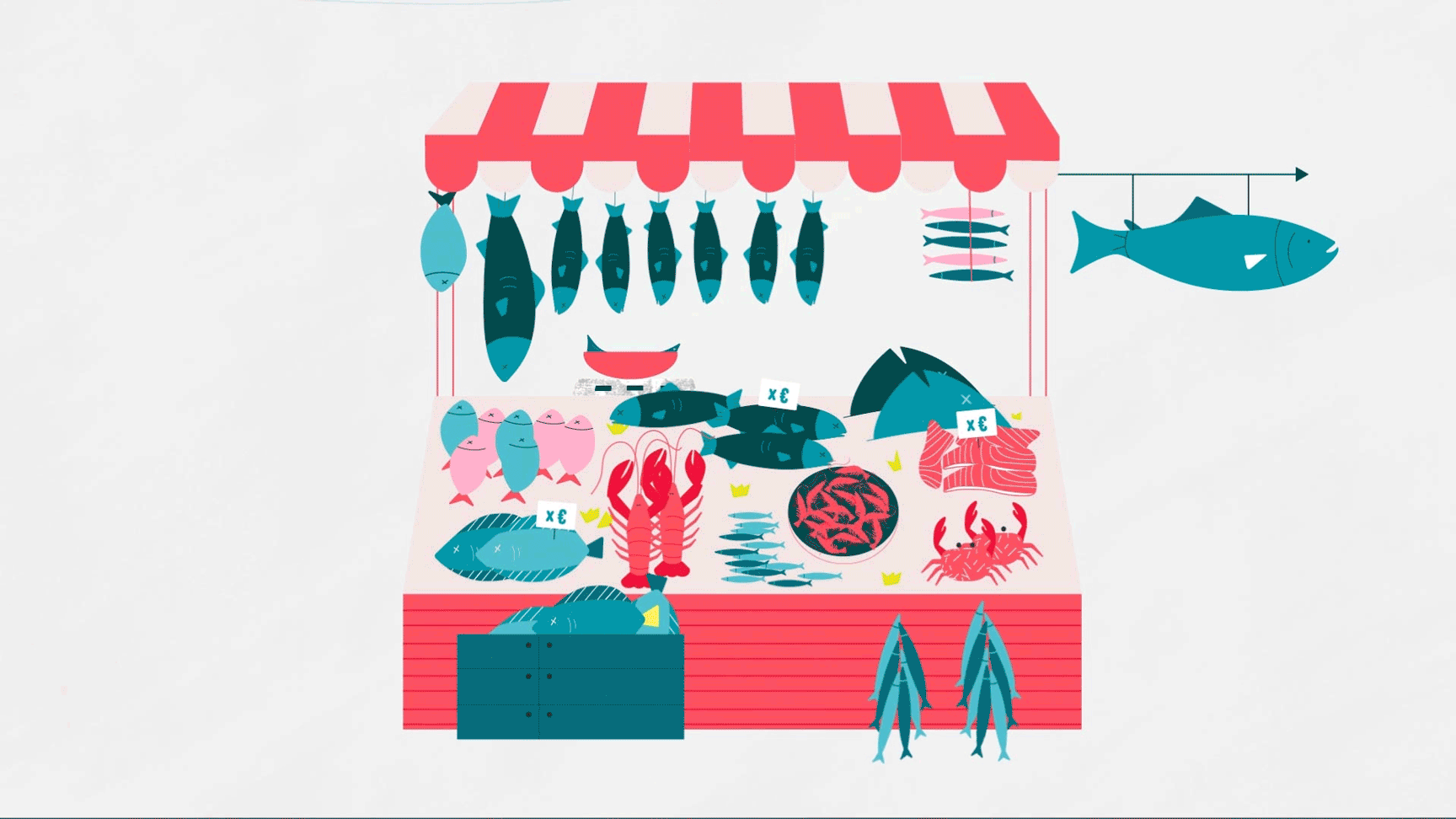 L214 - illustration poissons marchés par Capucine Bertin