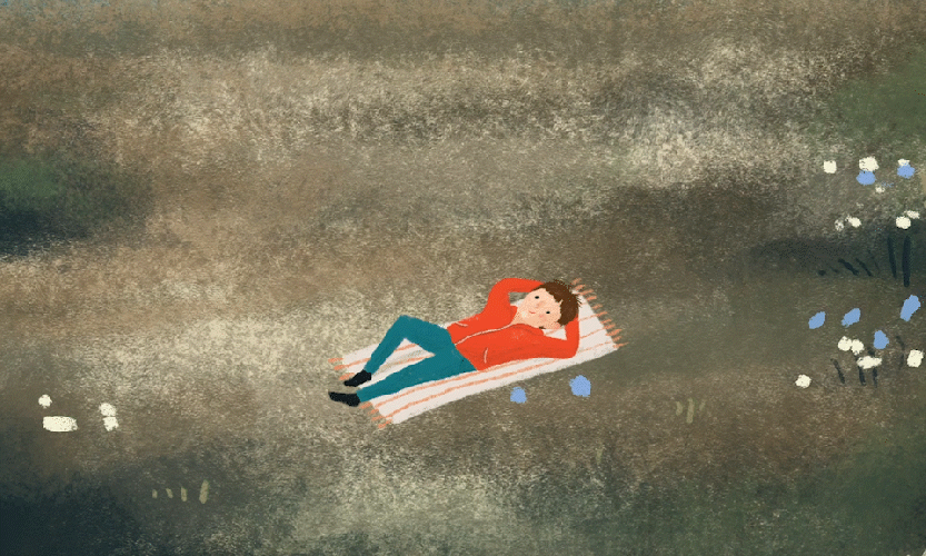 animation - champ personnage, nuage musique classique