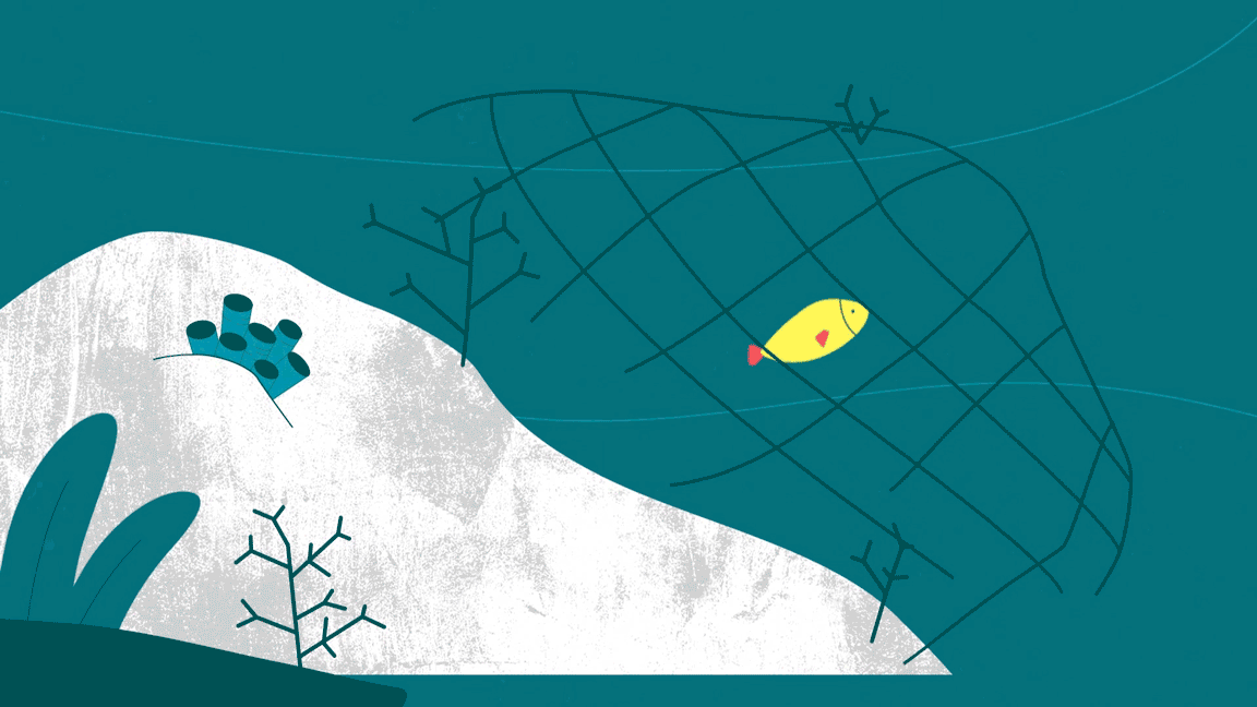 L214 - illustration poissons piégé par Capucine Bertin