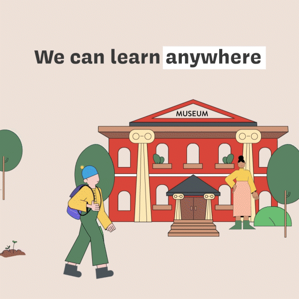 Learning ecosystem, personnage, musée illustration