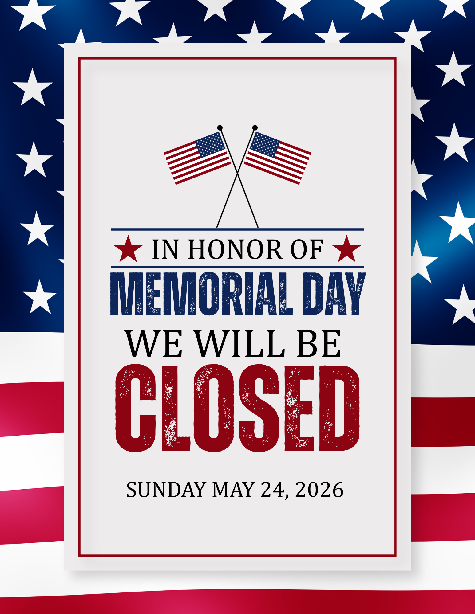 CLOSED SUNDAY 