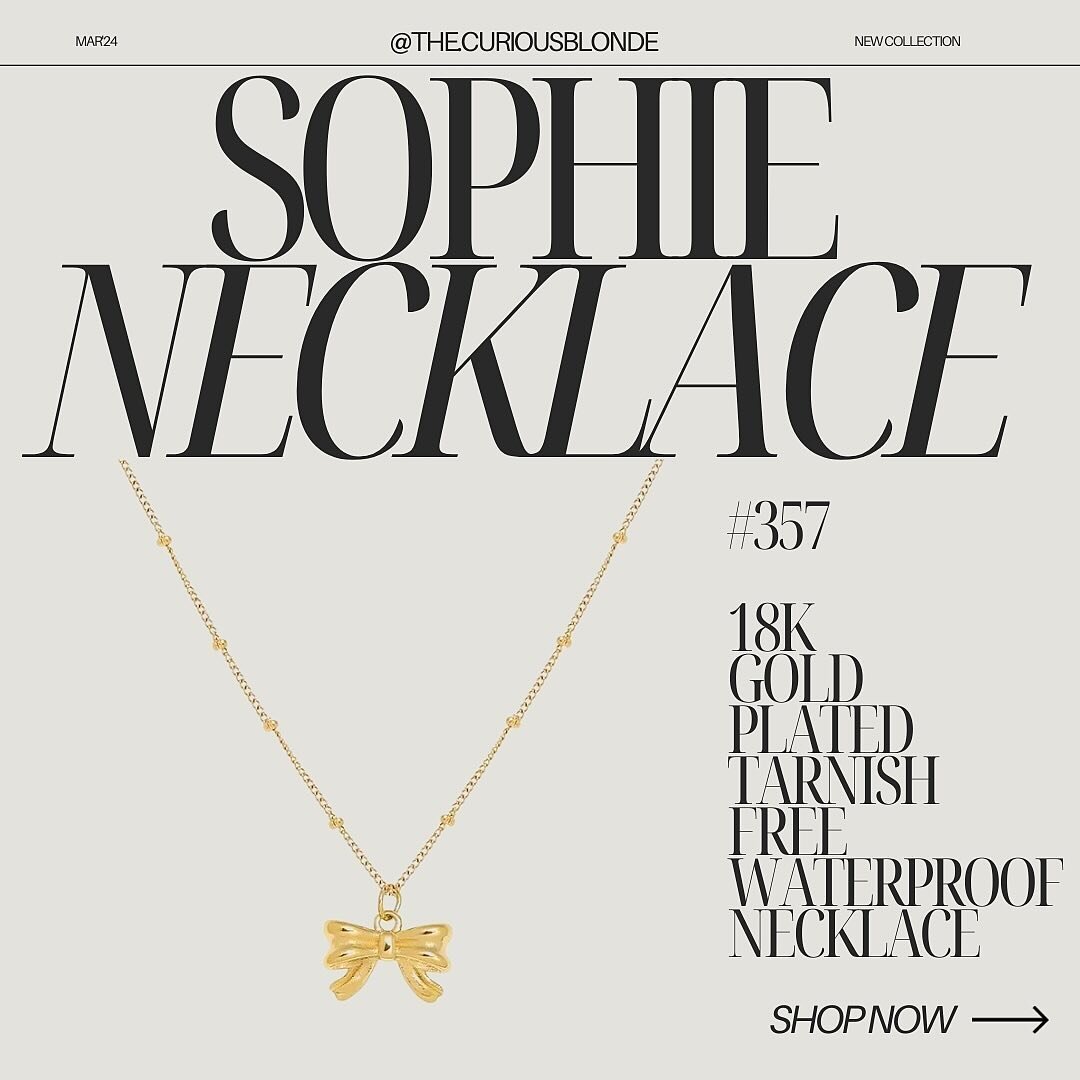 Sophie Bow Necklace
16 - 18&rdquo;
18k Gold Plated Stainless Steel
Tarnish Free
Waterproof