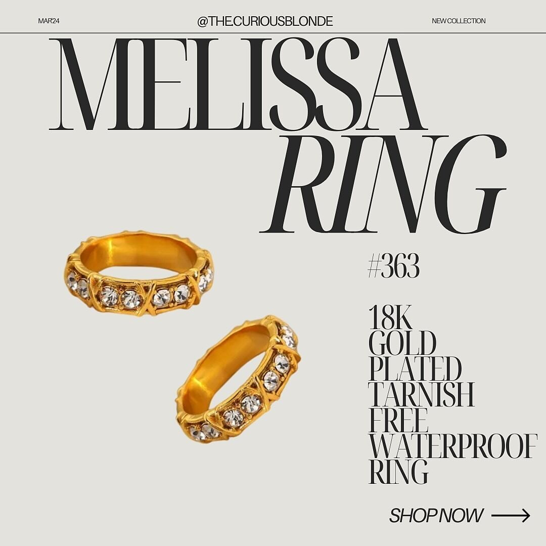Melissa XO Ring
Available in Sizes 6, 7, &amp; 8
18k Gold Plated Stainless Steel
Tarnish Free
Waterproof