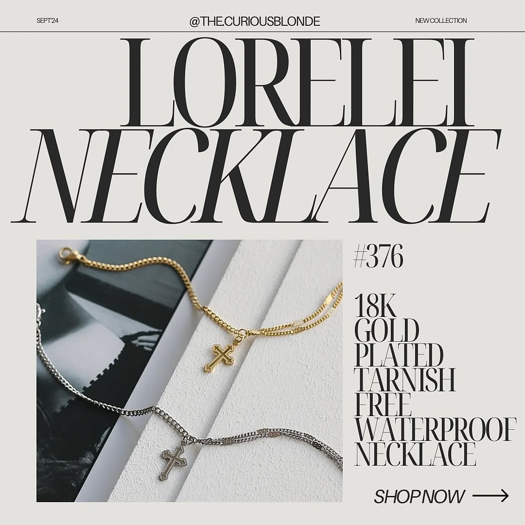 Lorelei Cross Necklace
Matching Bracelet Available
18k Gold Plated Stainless Steel
Tarnish Free
Waterproof