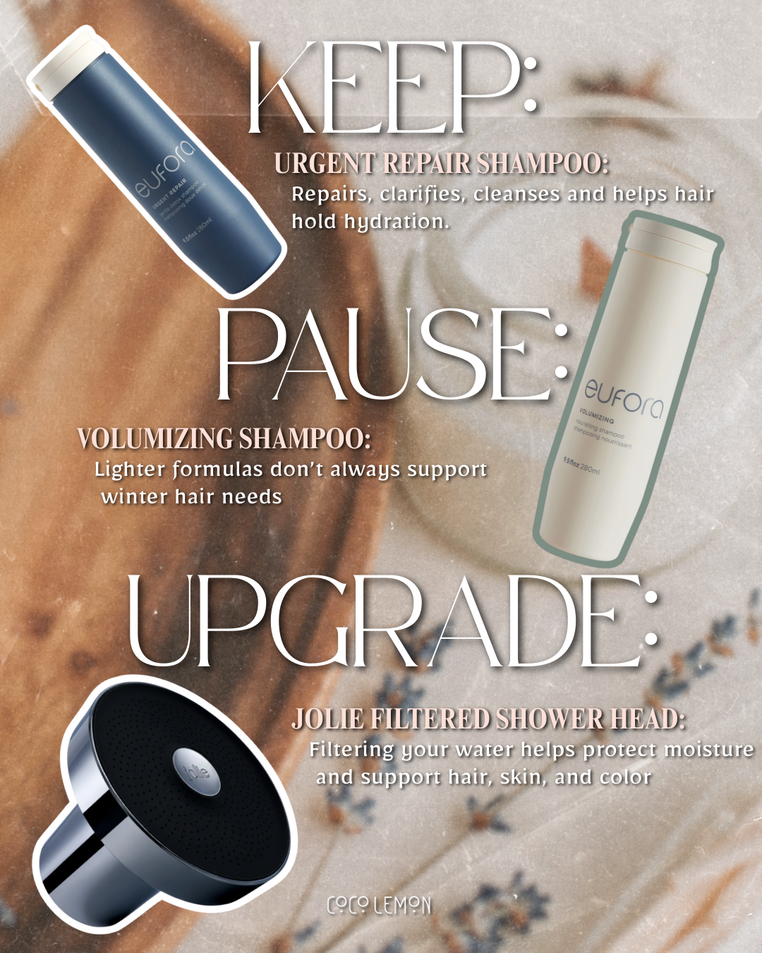 Hairstylists professional recommendation for Winter Routine of haircare products at CocoLemon Salon in Richmond Va