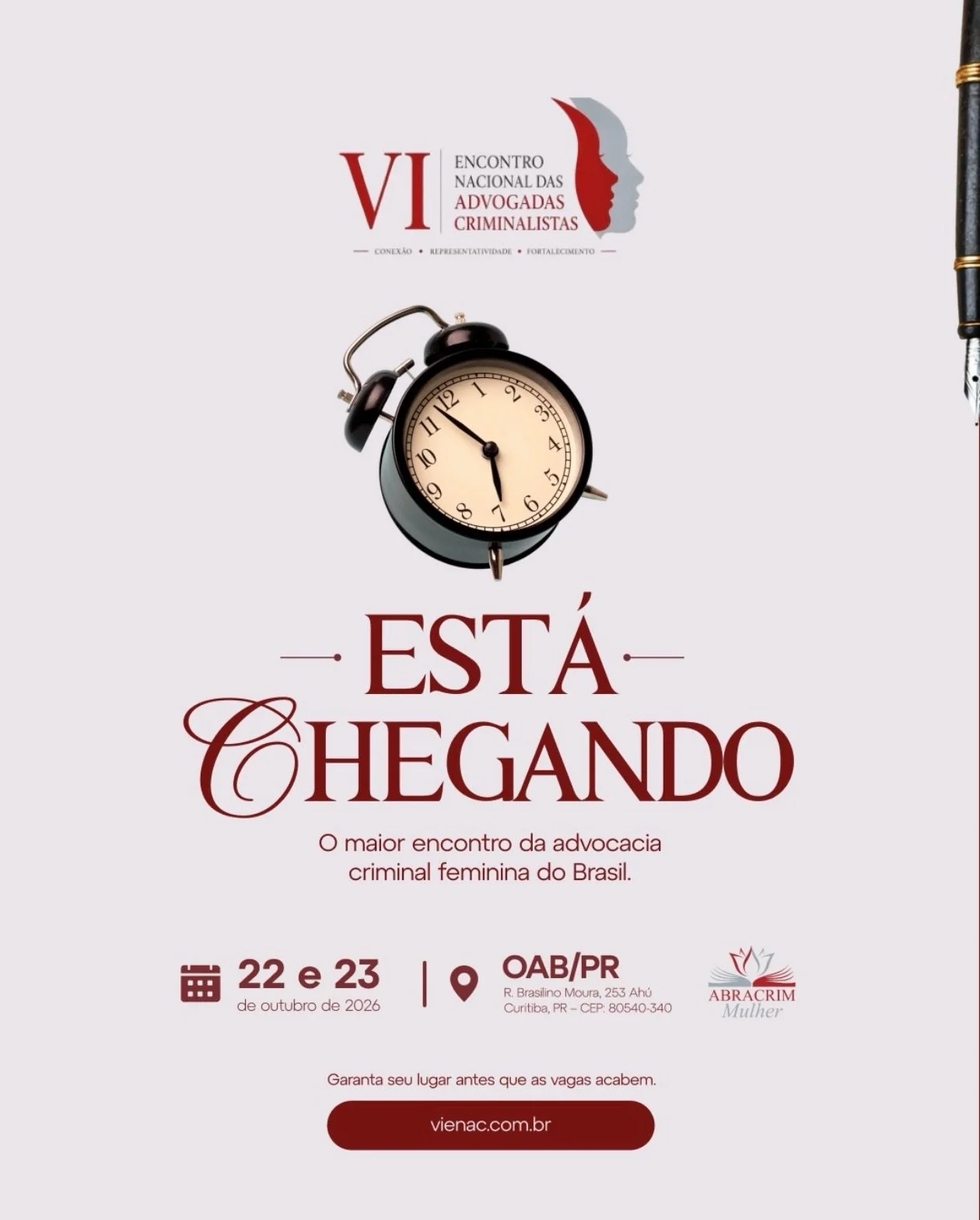 Pessoal, o maior encontro de advogadas criminalistas do Brasil est&aacute; chegando.
Mas, obviamente, o encontro &eacute; para todos n&oacute;s, advogadas e advogados.

N&atilde;o deixem de participar e de discutir com os maiores nomes do direito cri