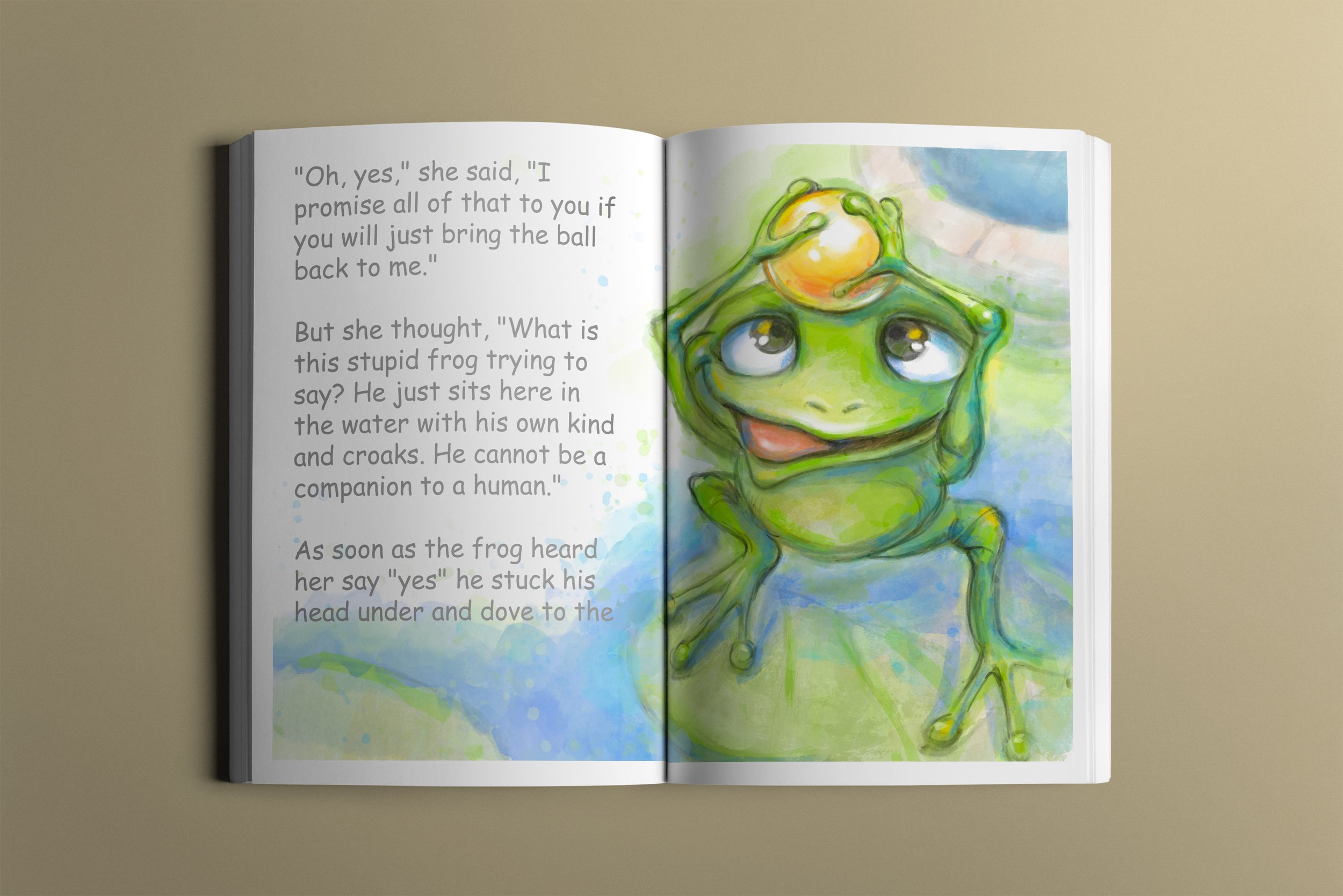 Mockup spread for the book "The Frog King of Iron Heinrich"