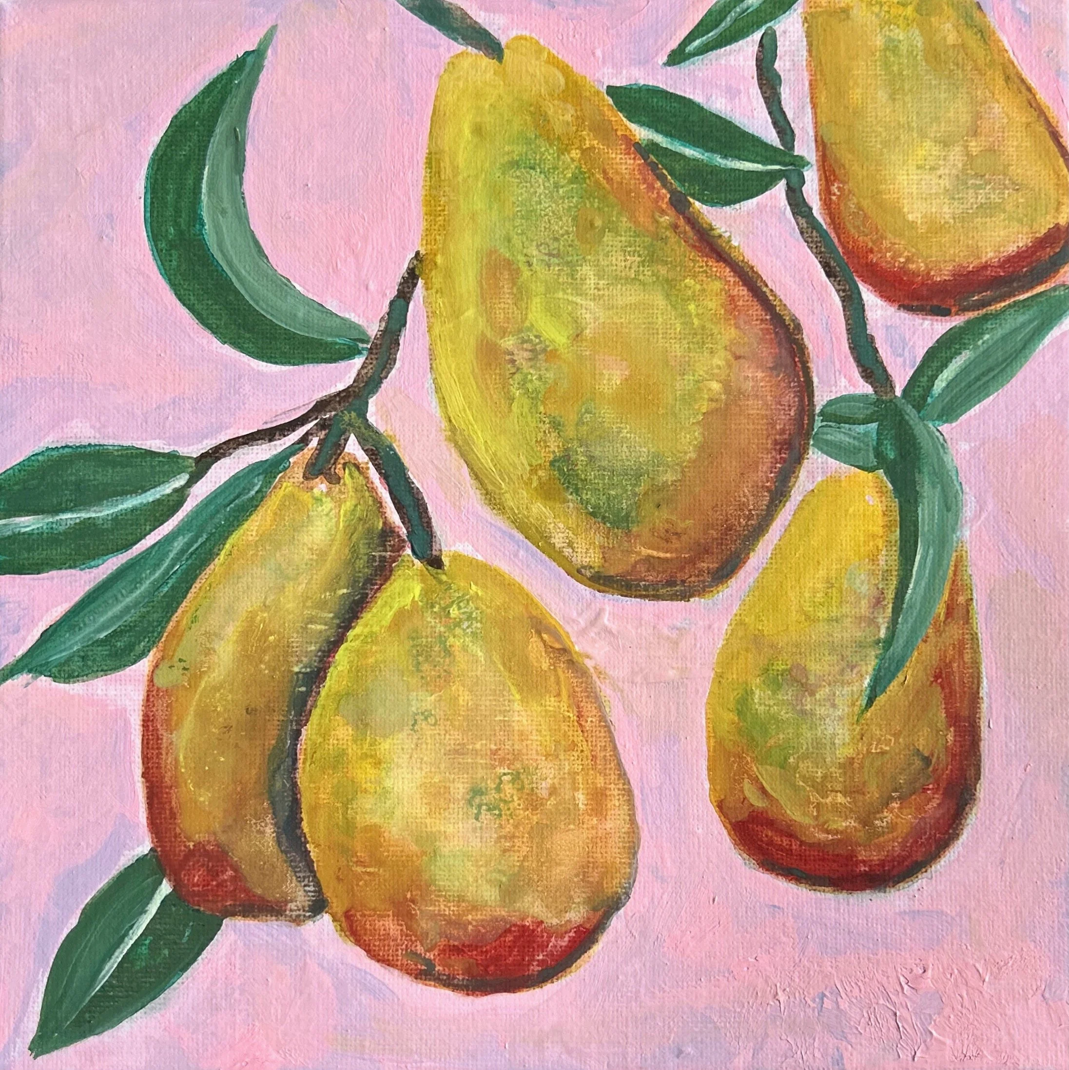 Pears on Pink Painting on Canvas