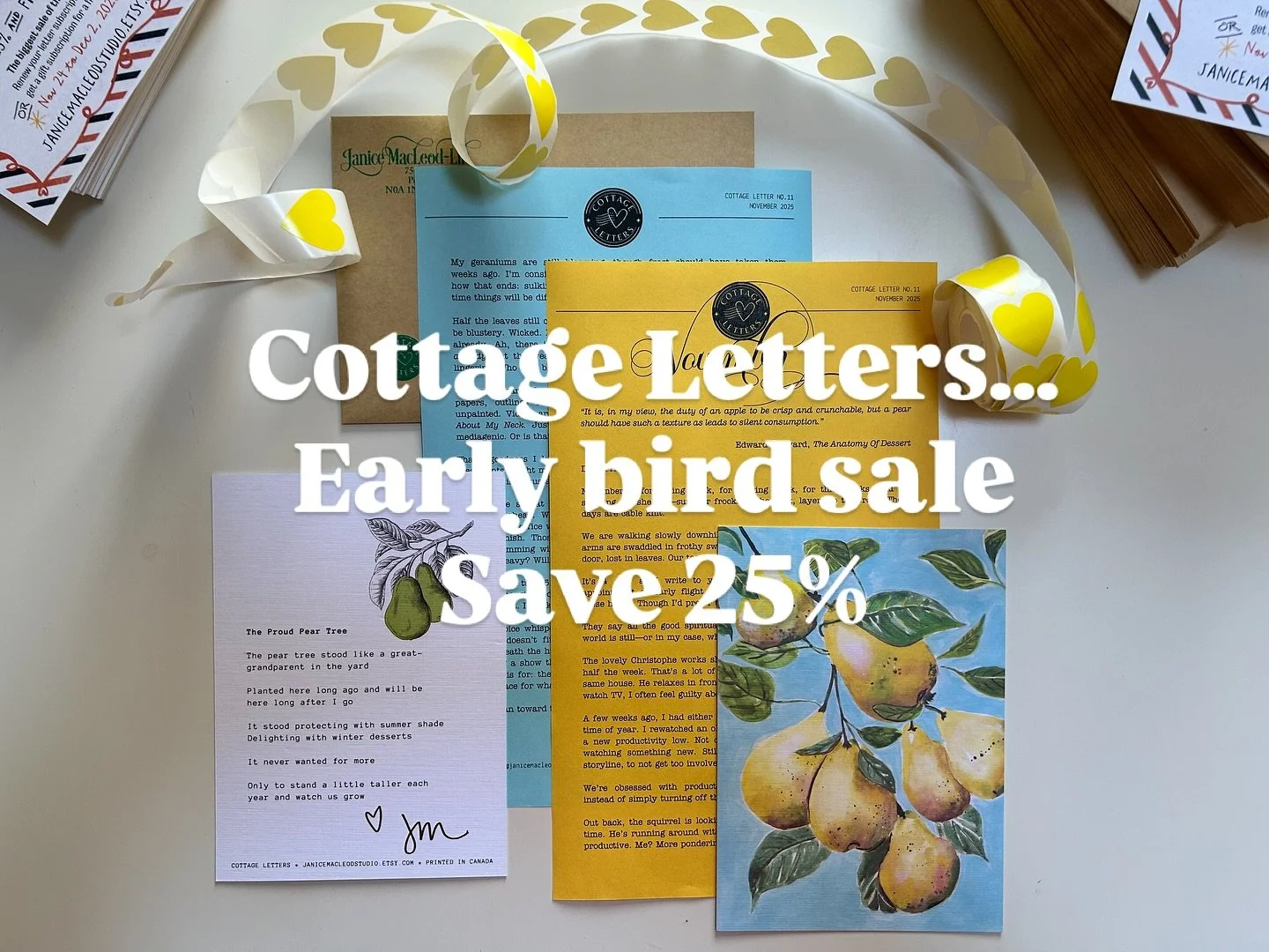 Coupon Code: EARLYBIRD25ER saves 25% at the Etsy shop in my bio. Cozy mail + art prints = Good times #lettersubscription #mailclub #snailmailclub #cottageletters