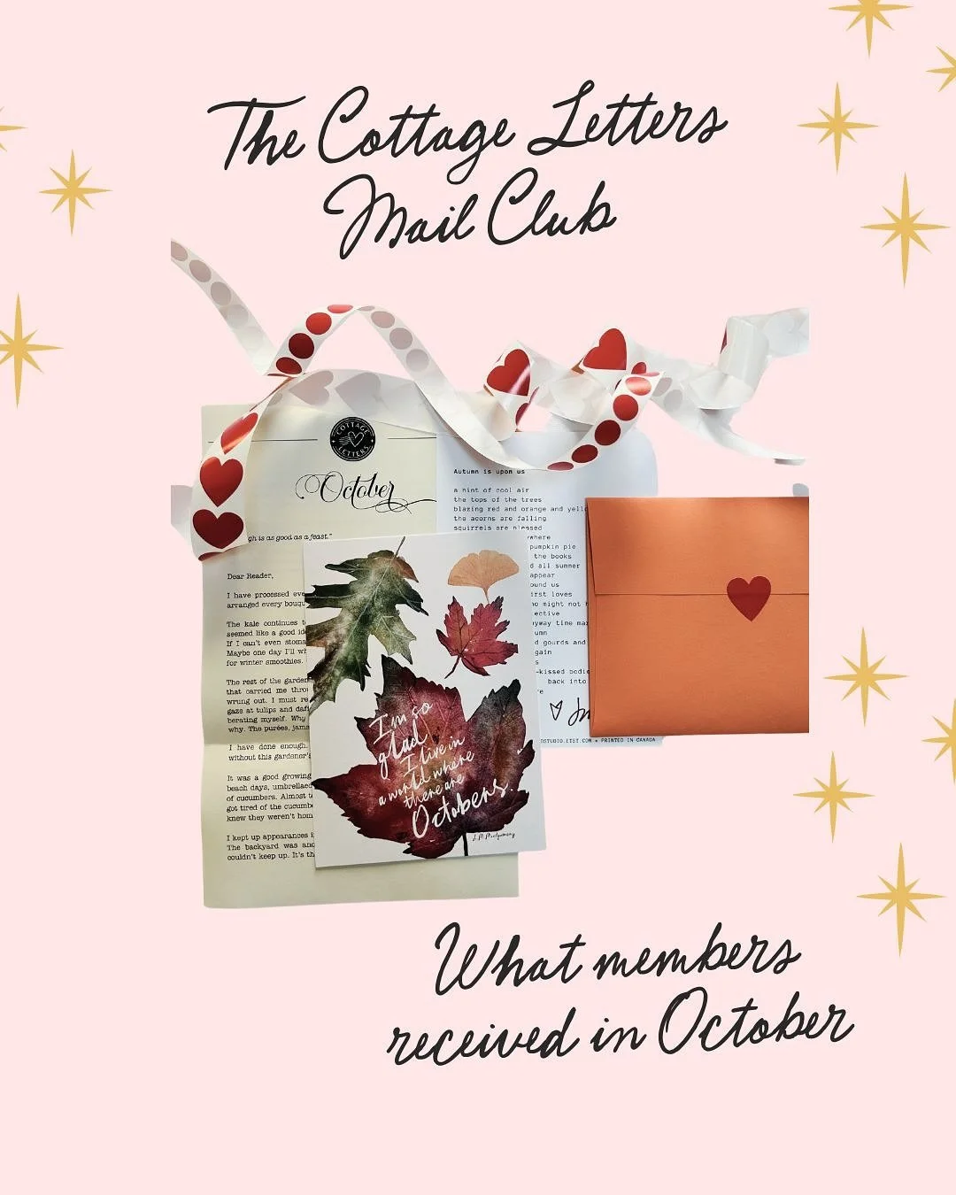 Save 25% until the end of November.

As cozy season settles in, it&rsquo;s lovely to have something to look forward to each month. Here&rsquo;s what members received in October: an original art print, a handwritten letter, and a poem.

Sign up from a