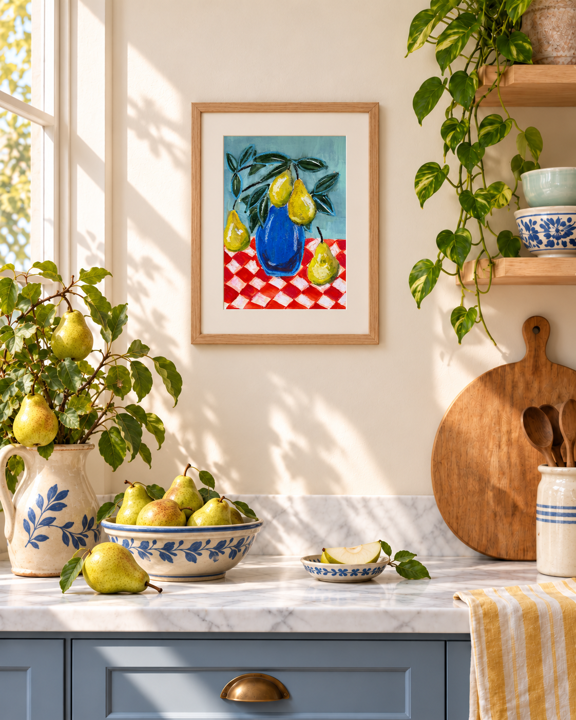 Sunlit Pear-Themed Kitchen Still Life.png