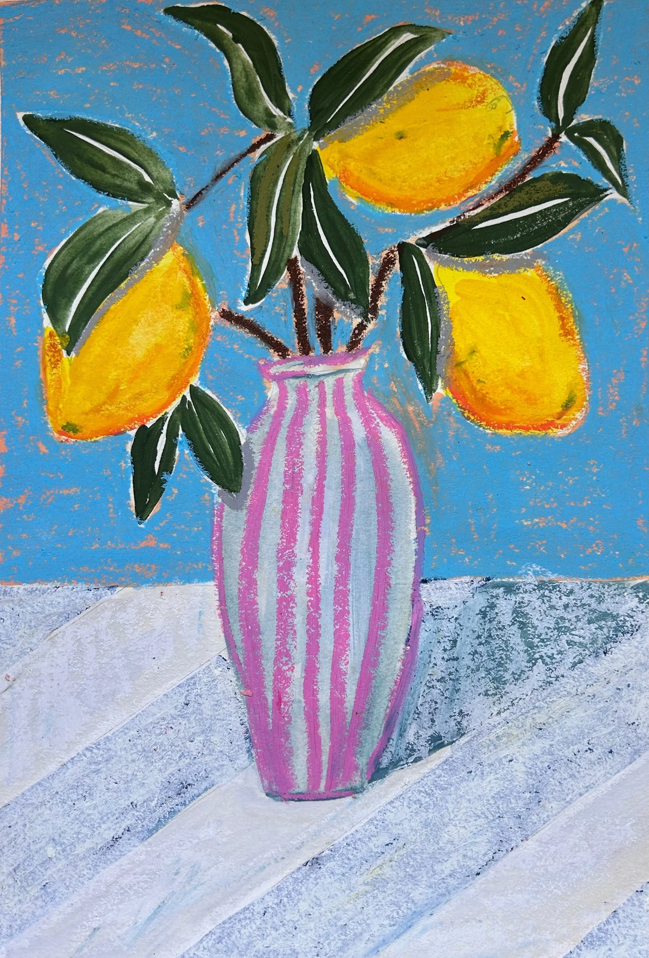 Lemons in a Vase Mixed Media Artwork
