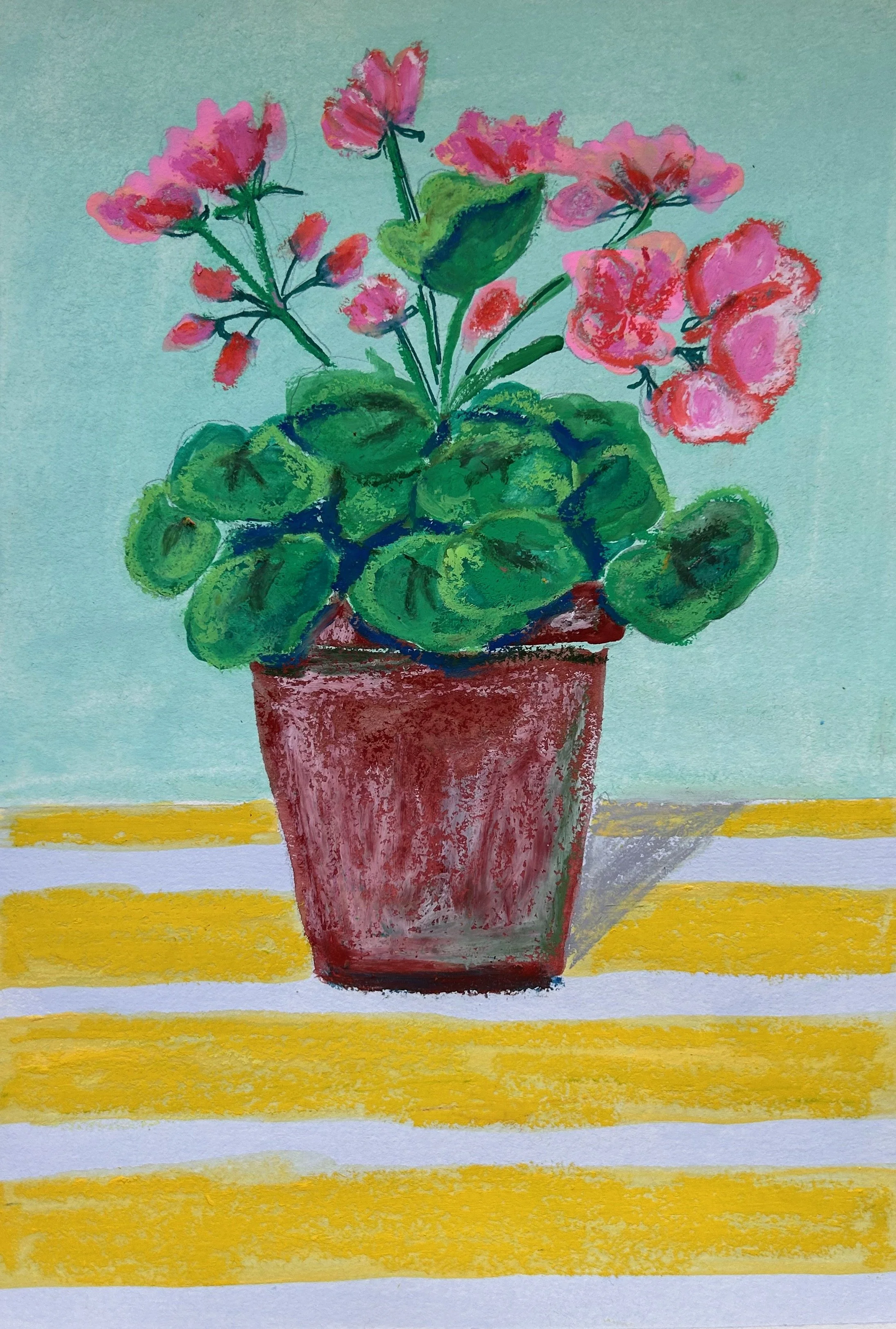 Geraniums in a Pot Mixed Media Artwork