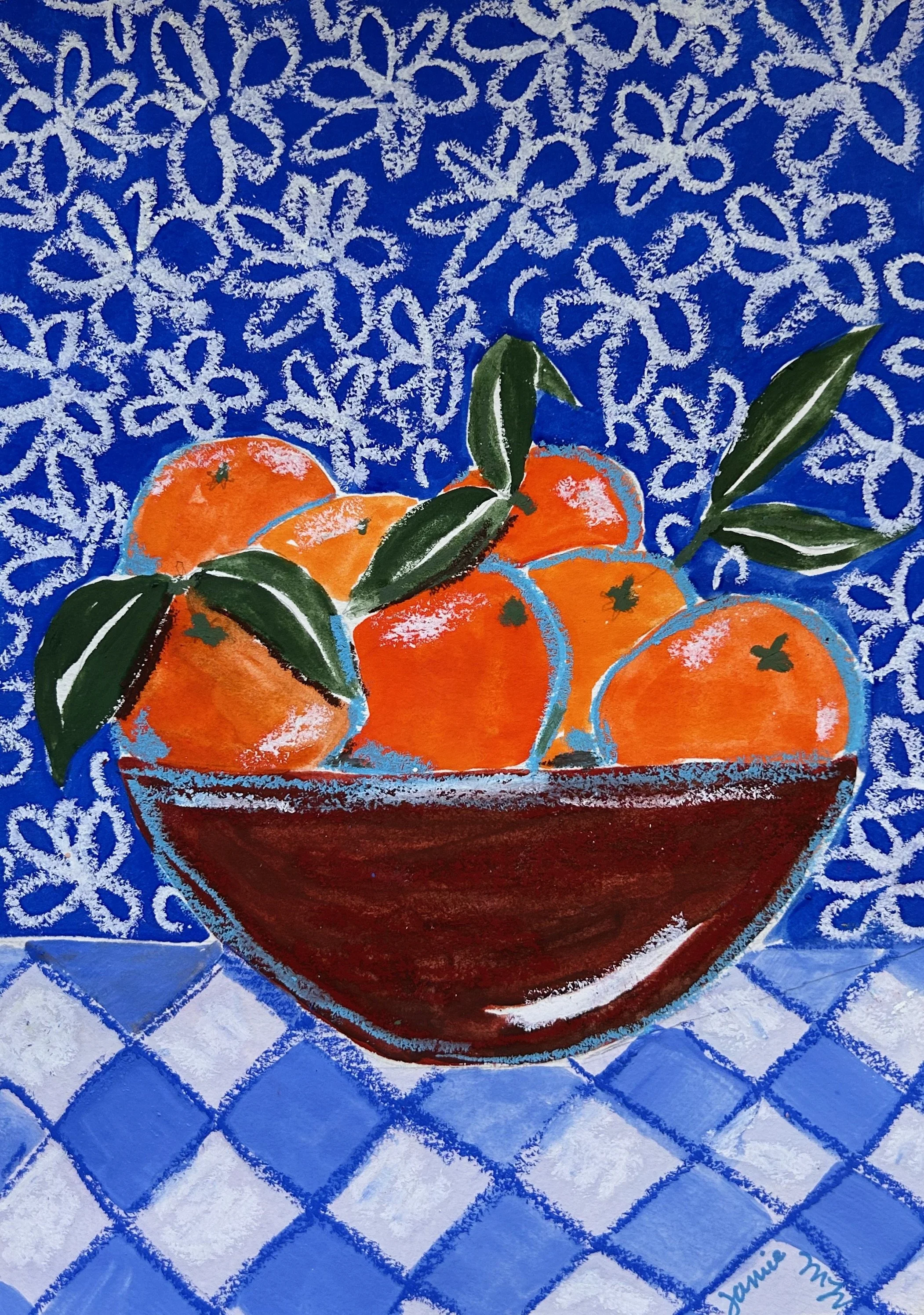 Oranges in a Bowl Mixed Media Artwork