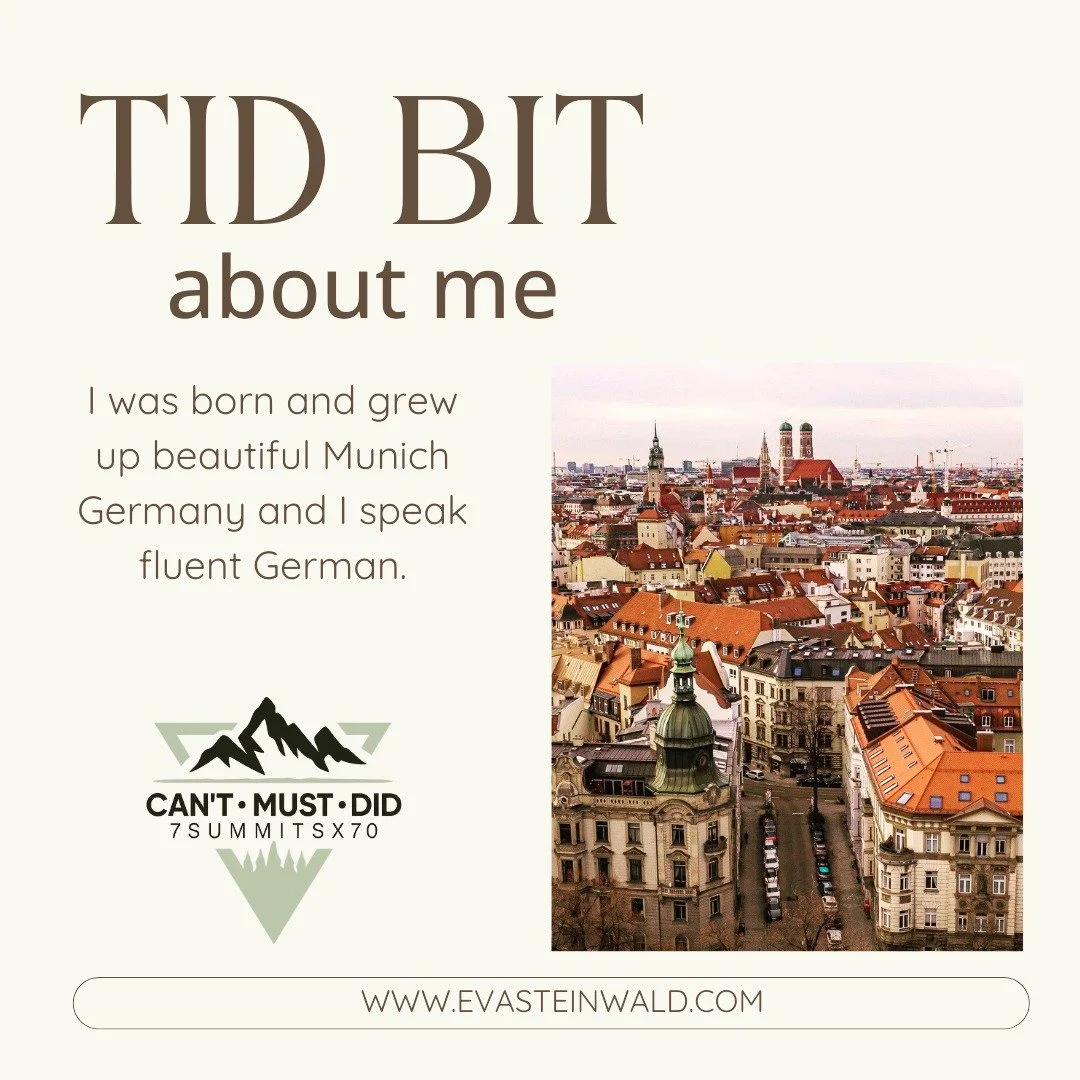 We all have our stories and where we have come from. Each week I want to share a Tit Bit about myself.

I was born and grew up in beautiful Munich Germany and I speak fluent German. 

Would love to hear where you were born and what languages do you s