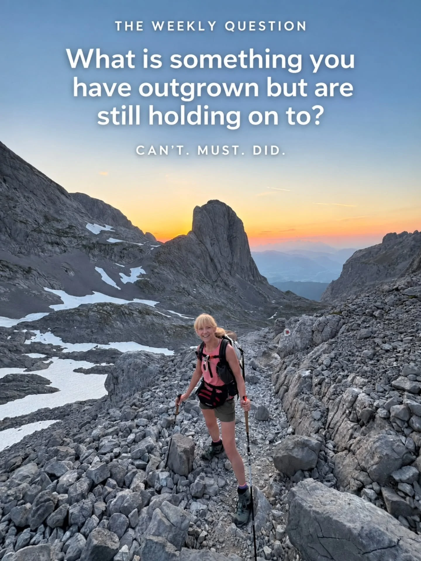 The Weekly Question | Can&rsquo;t. Must. Did.

What is something you have outgrown but are still holding on to?

A belief?&nbsp; A habit?&nbsp; A relationship?&nbsp; An old version of yourself?

Sometimes we hold on because it feels familiar, even wh
