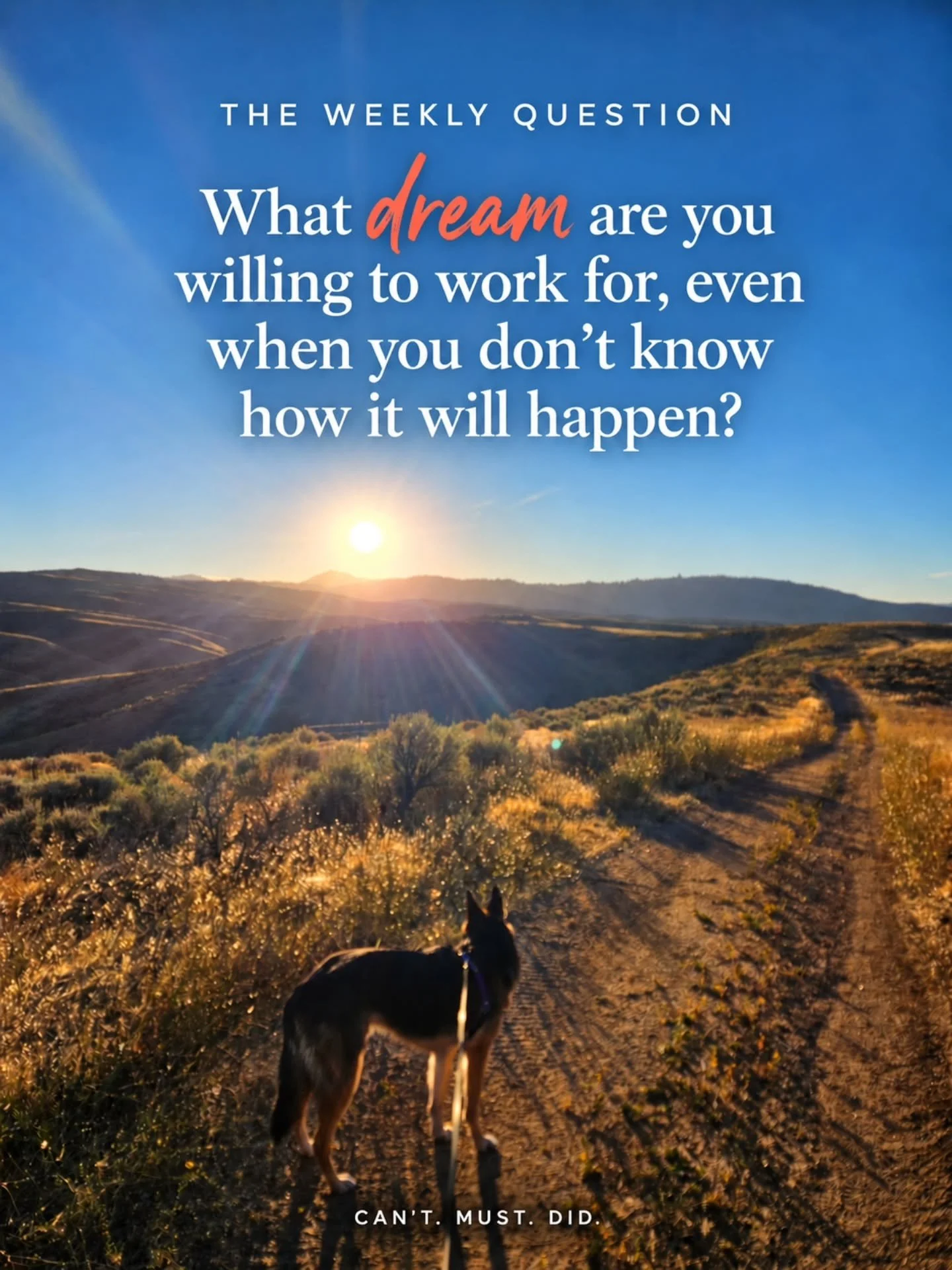🏔️ THE WEEKLY QUESTION

What dream are you willing to work for, even when you don&rsquo;t know how it will happen?

I don&rsquo;t have every piece figured out for my next two summits.  But I keep training, working, and taking steps toward them.

You
