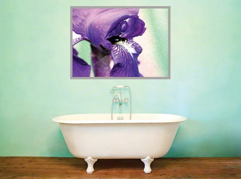 Nature-based resonant artwork with soft green and violet promoting emotional clarity