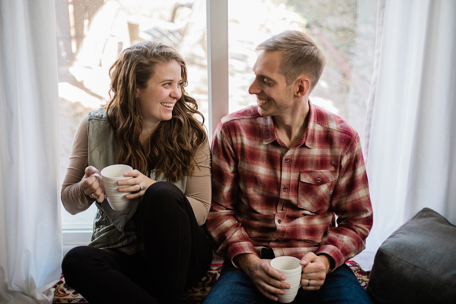 Cozy Couples Portrait Session with the coffee and creamer