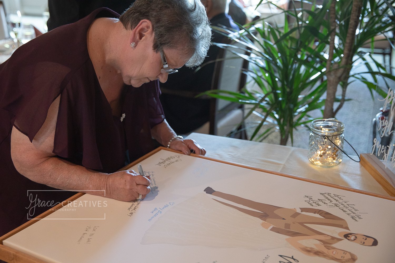 grandma signing a unique guest book illustration