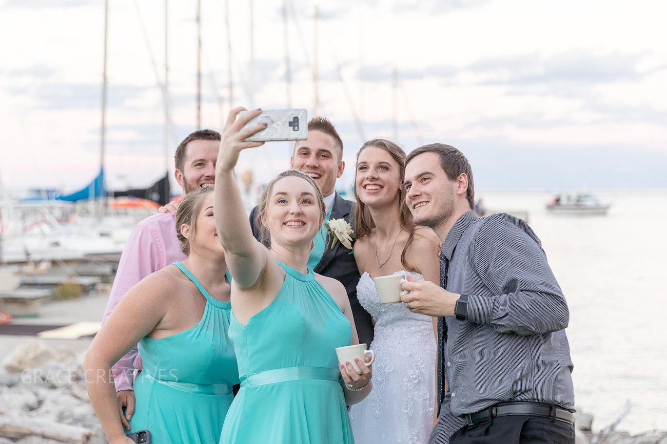 selfie with friends at Sheboygan Yacht Club Summer Wedding