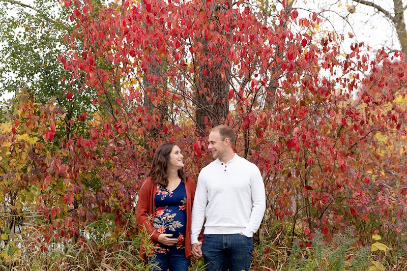 Fall photo of couple at Fox Brook Park Maternity Session