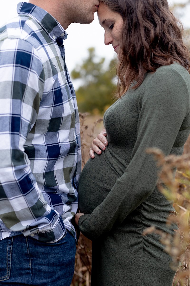 close-up of bump photo during a Fall Maternity Session at Fox Brook Park in Brookfield with Grace Creatives photography