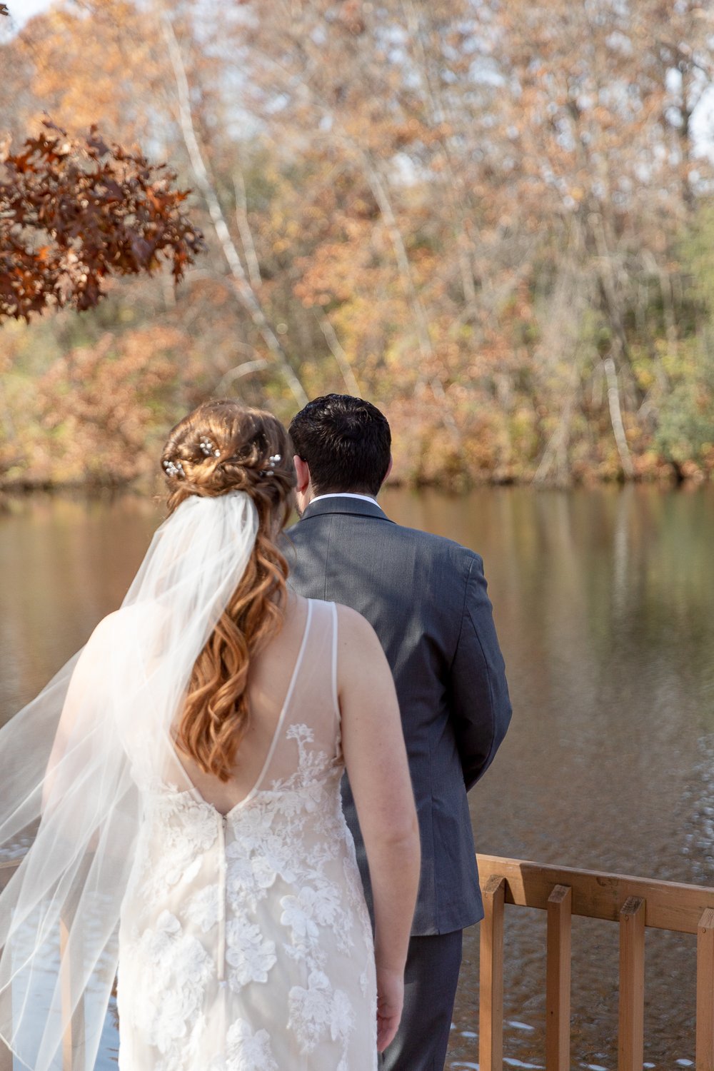 First Look between bride and groom before Wisconsin Intimate Wedding Ceremony