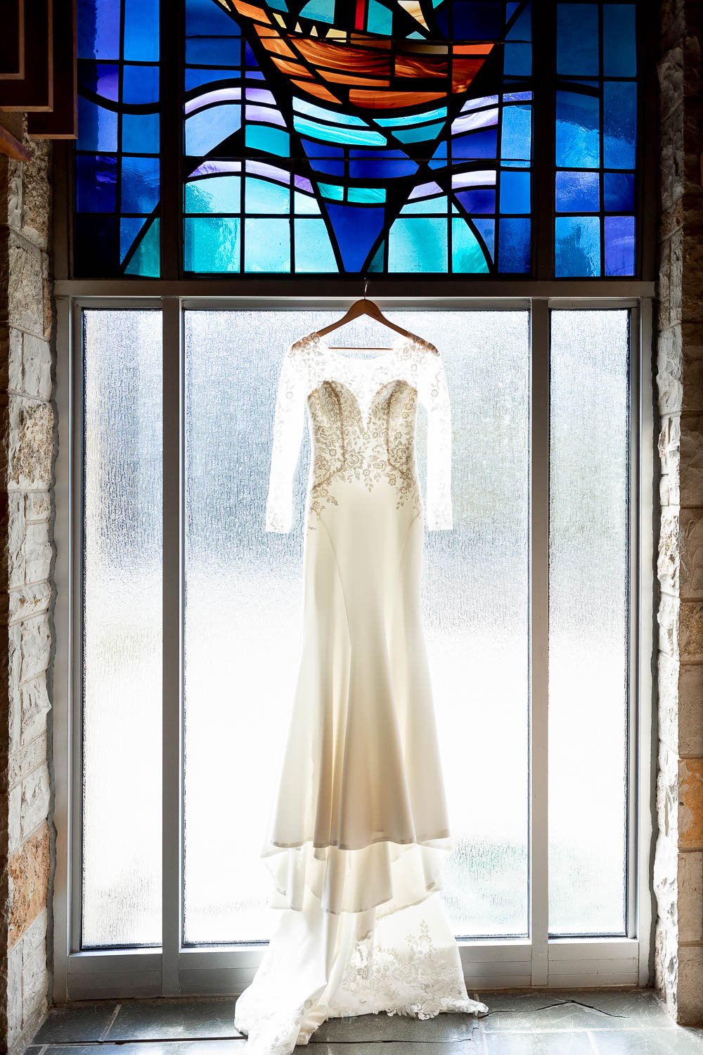 photo of wedding gown in catholic church