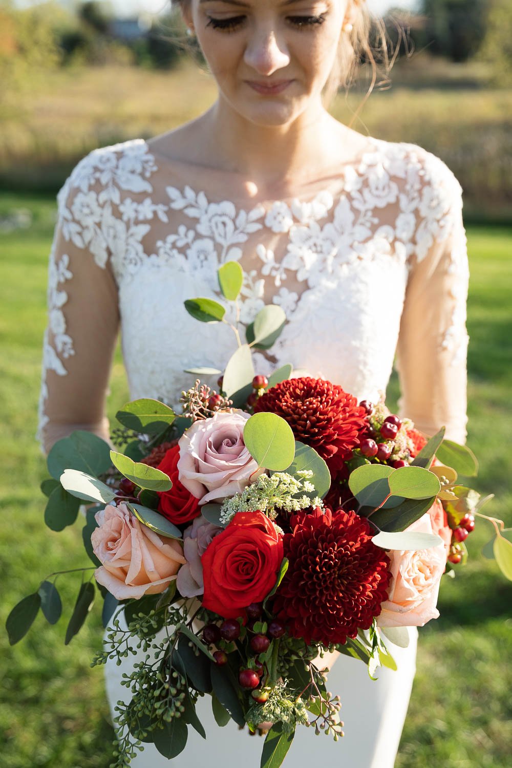 red, pink, and red fall bridal flowers