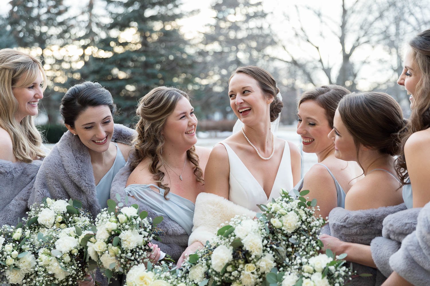 winter bridesmaids party portrait at mount mary