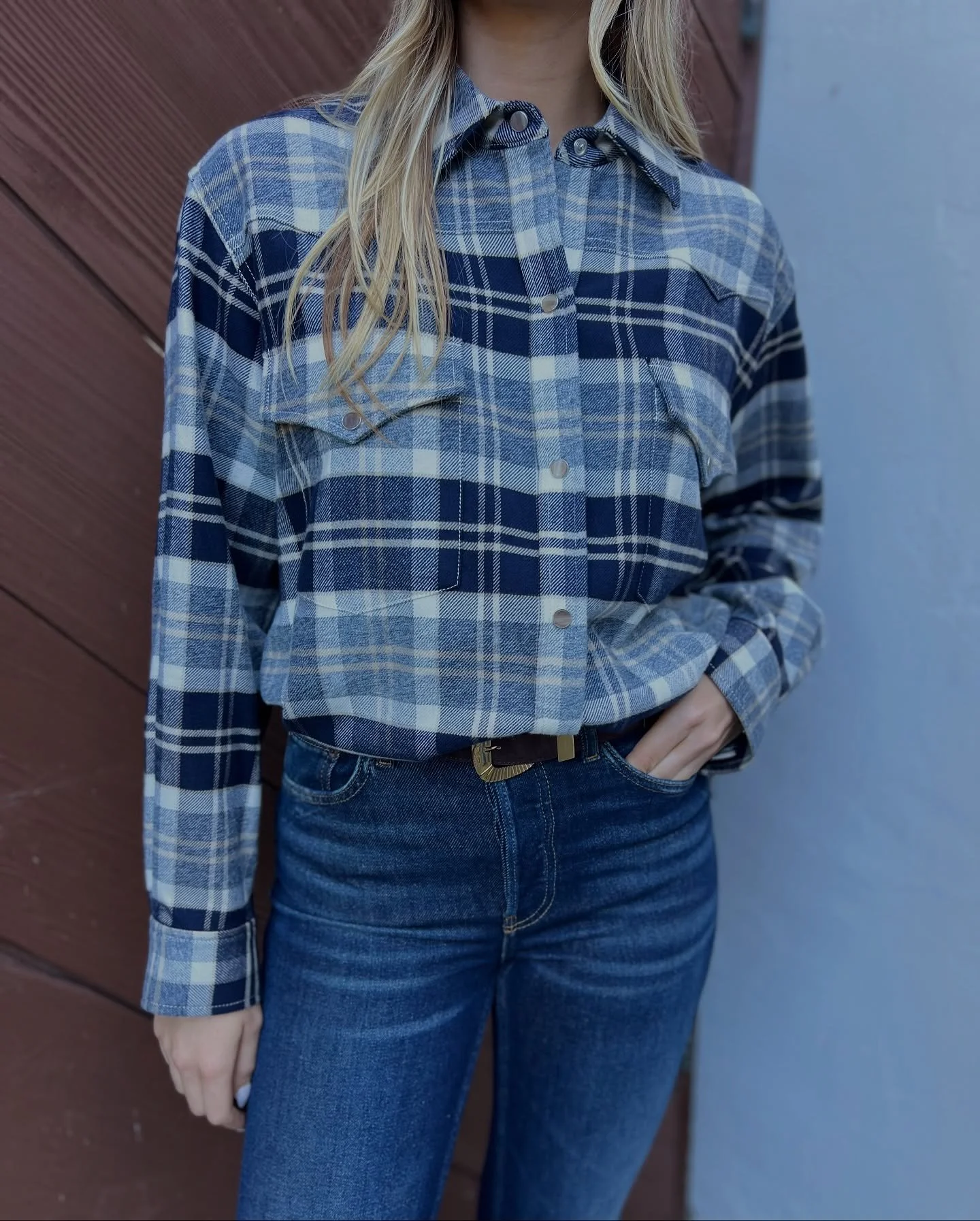 Plaid, flannel, suede, denim…these are a few of our favorite Fall things 🍂 This season styled for you from 10-6 daily.
.
.
.
.
#plaidshirts #plaidflannel #suedebelts #suede #bootcutdenim #denim #bootcutjeans #westerndetails #westernshirts 
.