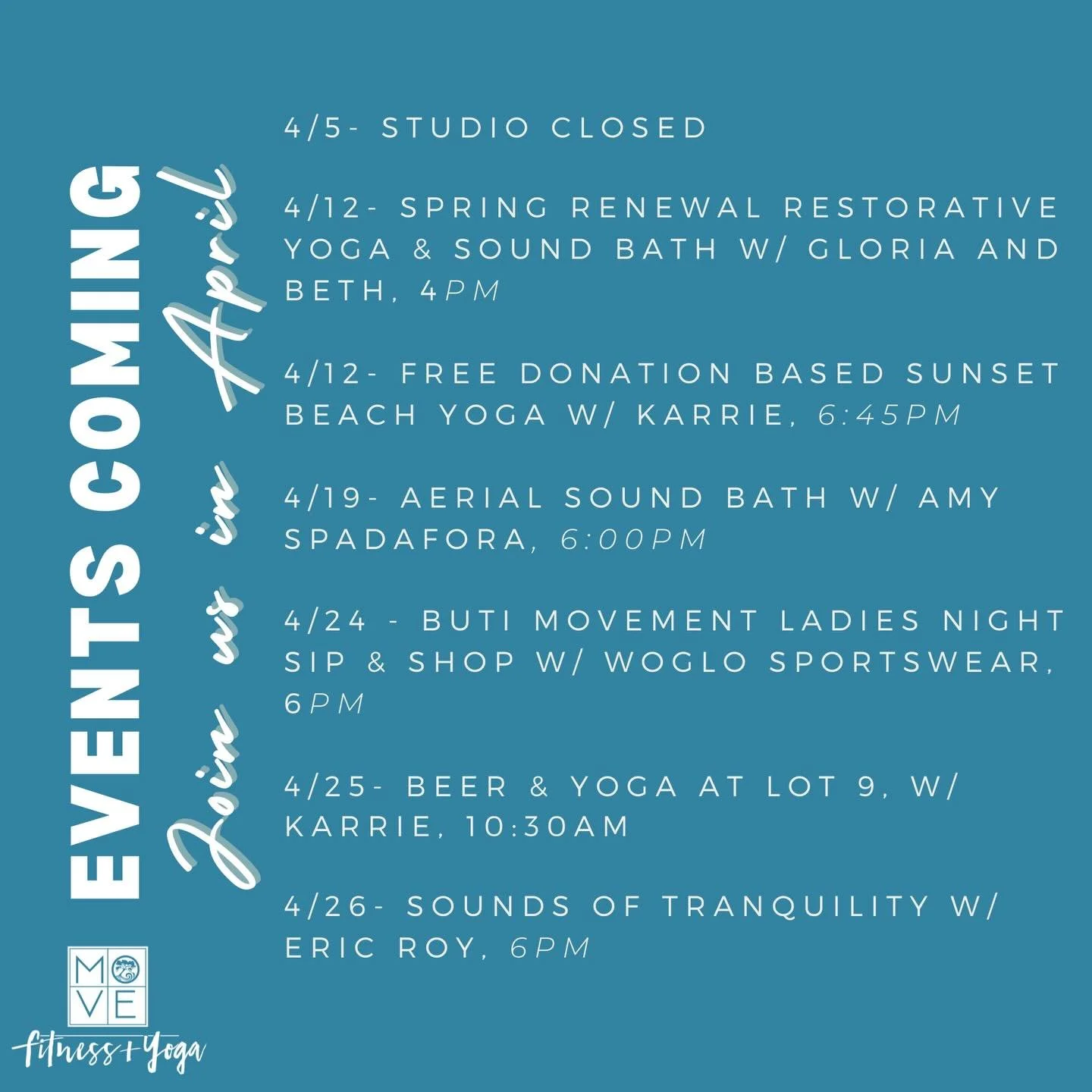 It&rsquo;s no April Fool&rsquo;s Joke&hellip; April brings back some fan favorite events including the return of Sunset Beach Yoga, and another partnership between Gloria and Beth for a restorative yoga &amp; sound bath combo! 

We are also excited f