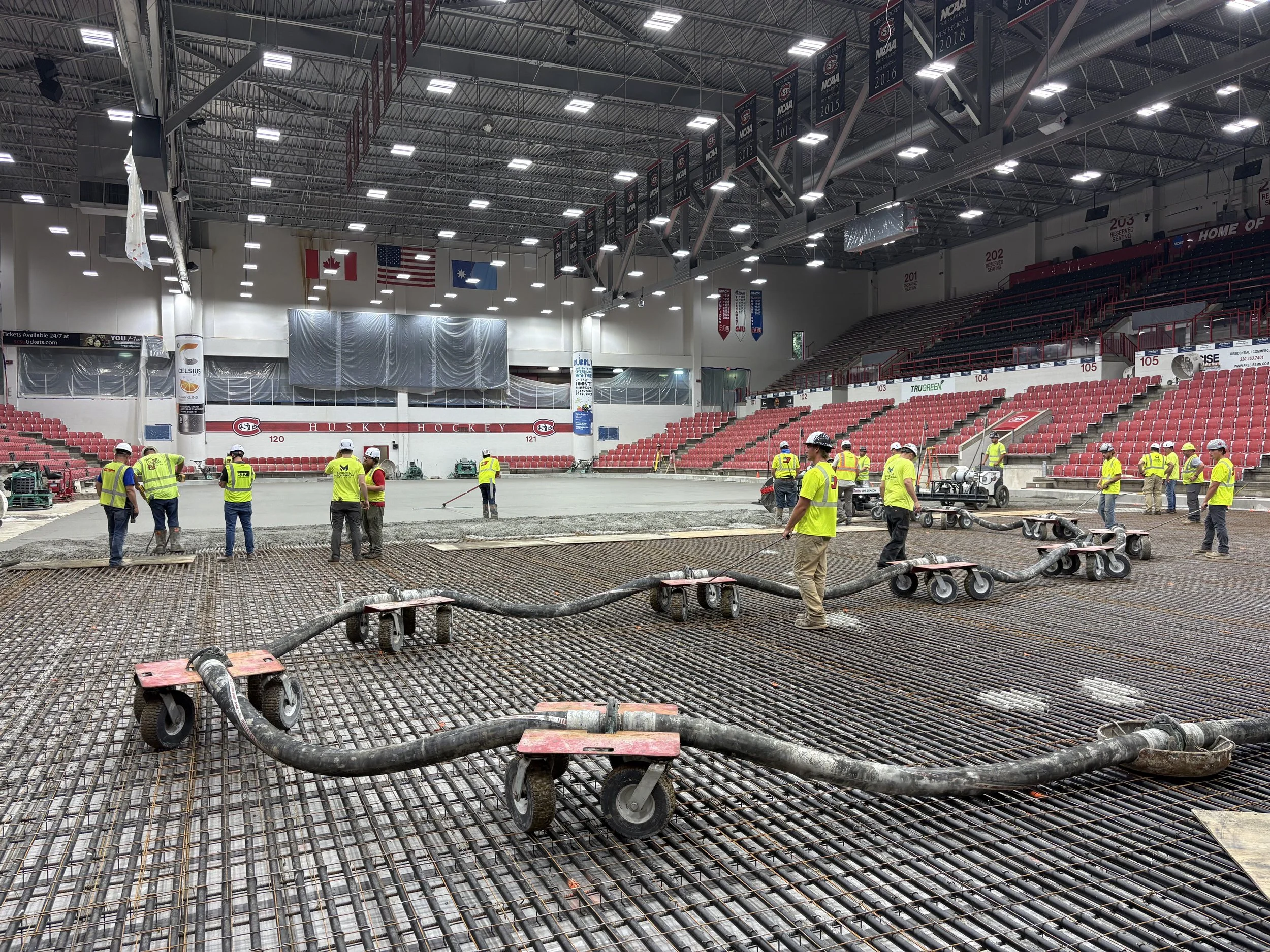Large indoor space with rebar grid on floor
