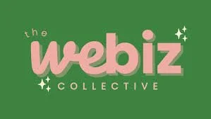 Logo of the Webiz Collective with pink and white text on a green background.