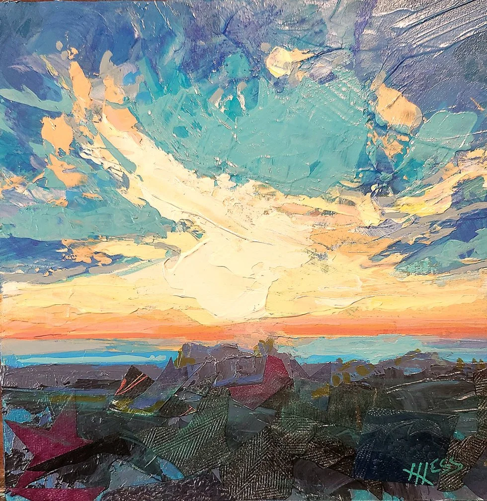 Skyline Dr. Sunset 3 (8 x 8" collage) sold